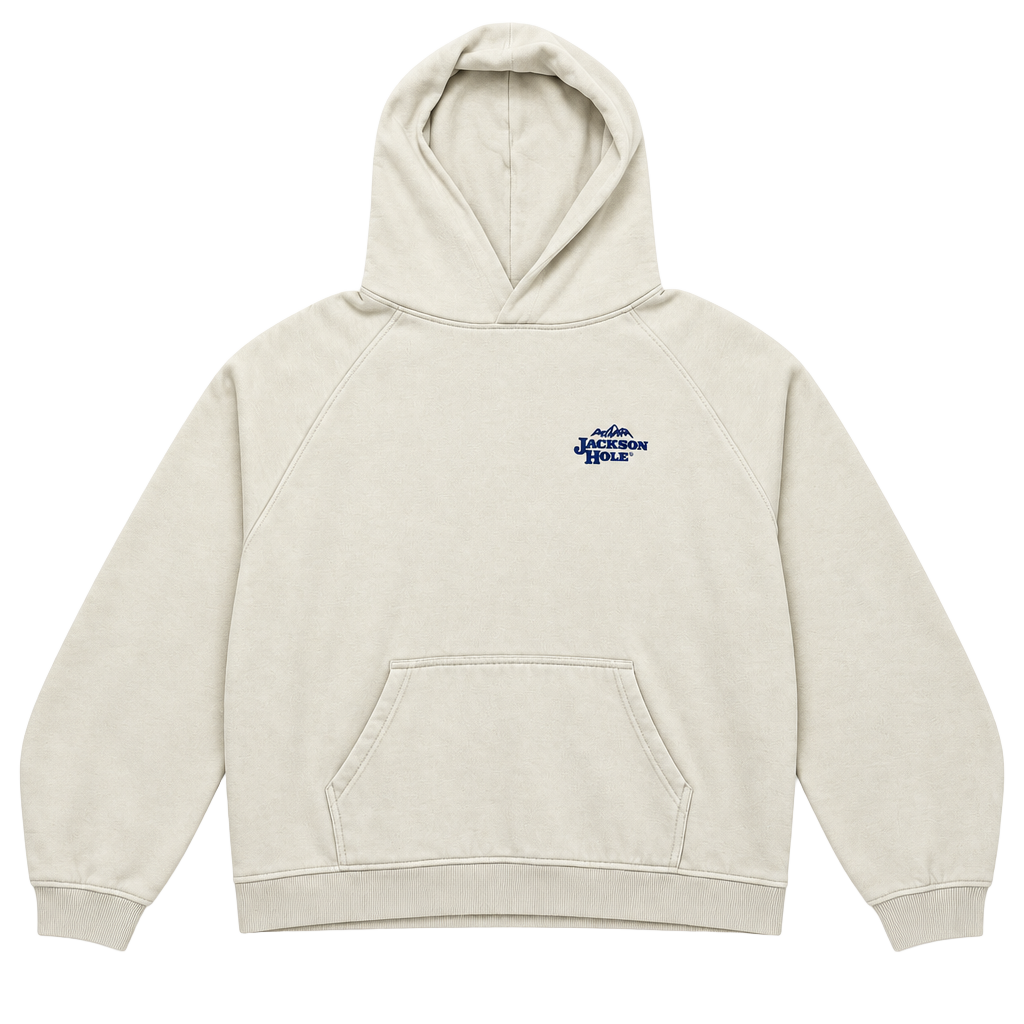 Jackson Hole Hoodie Sweatshirt Size L Cream Blue Mountain Graphic 1