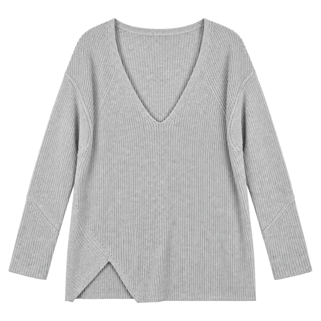 Cabi Horizon Pullover Sweater Ribbed Knit Side Zip V-Neck Cloud Gray Women’s XL 1