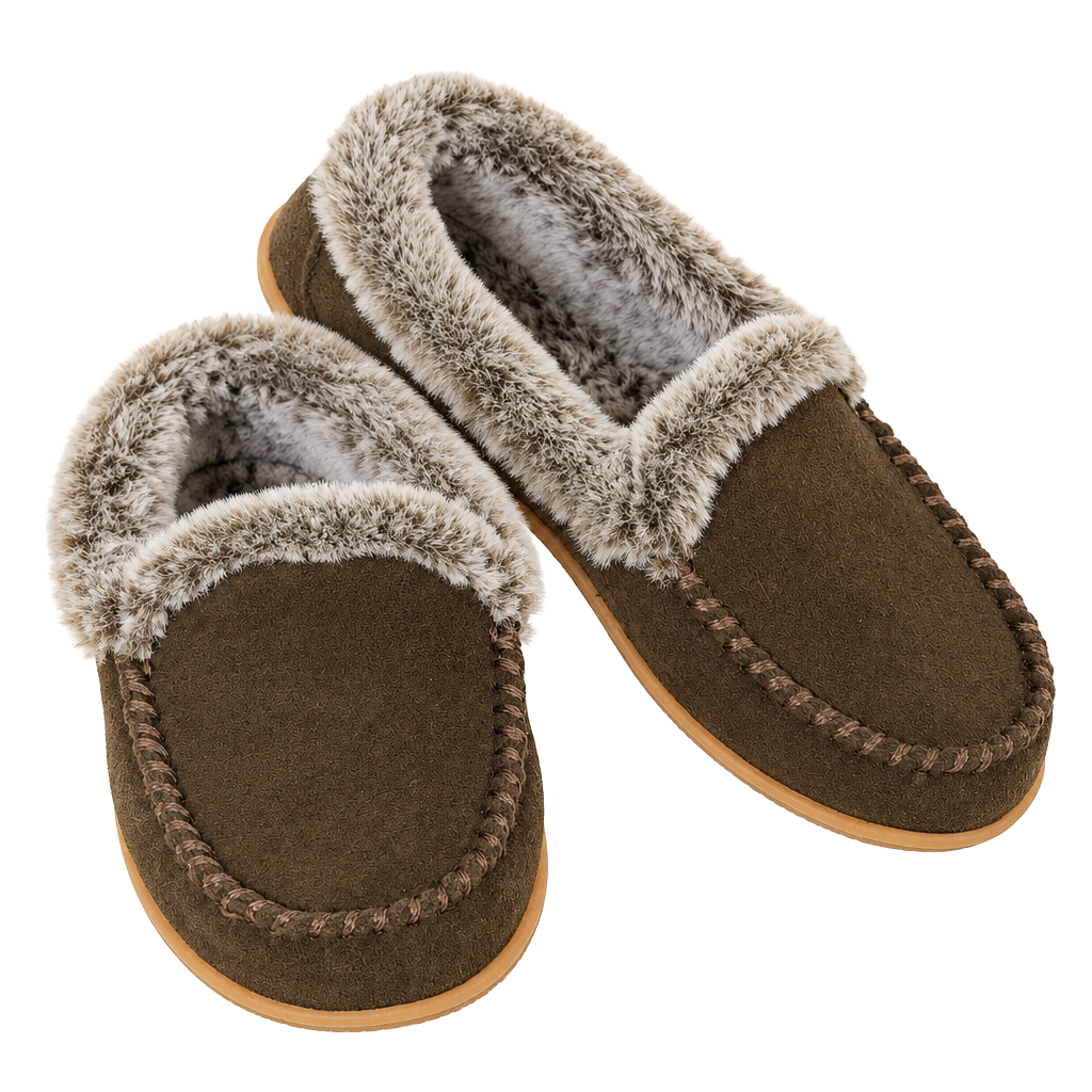 Minnetonka Leather Faux Fur Lined Slip-On Shoes Brown Women’s 9M 1
