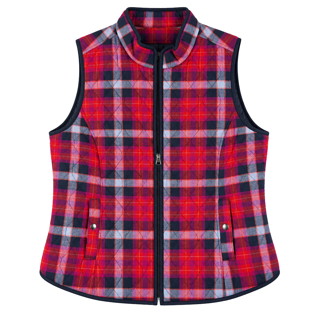 Croft & Barrow Quilted Vest Red Plaid Full Zip w/Pockets Women’s XL 1