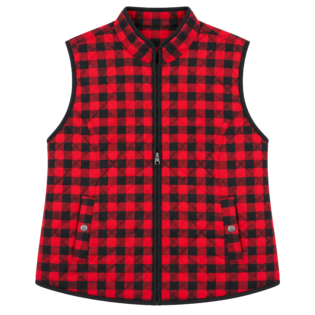 Croft & Barrow Quilted Vest Red Black Buffalo Check Plaid Women’s XL 1