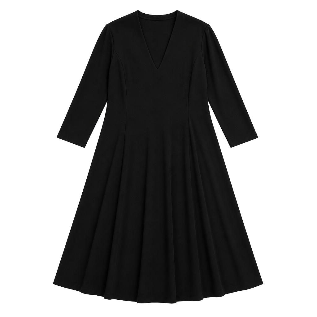 Chaps Black V-Neck Long Sleeve Fit & Flare Midi Dress 1