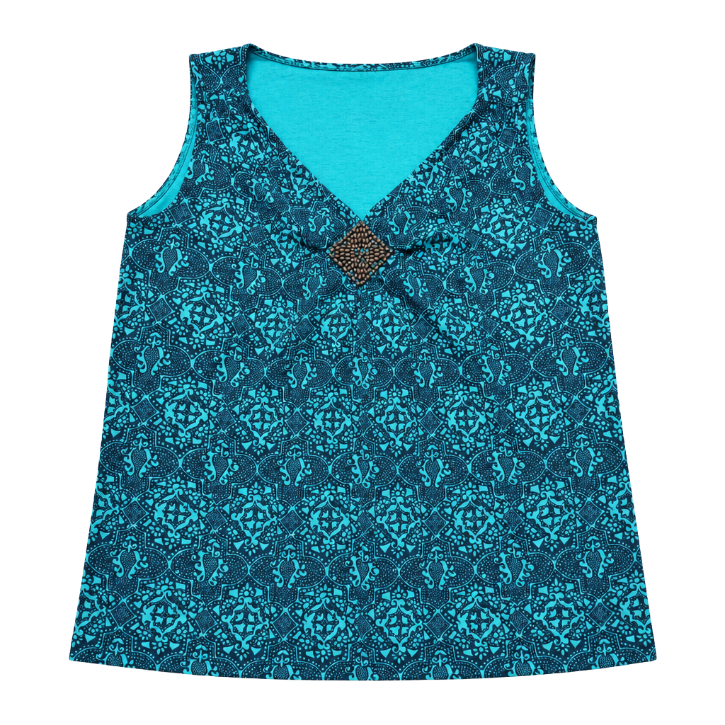 St. John's Bay Tank Top Size XL/XG Blue Teal Paisley Beaded V-Neck 1