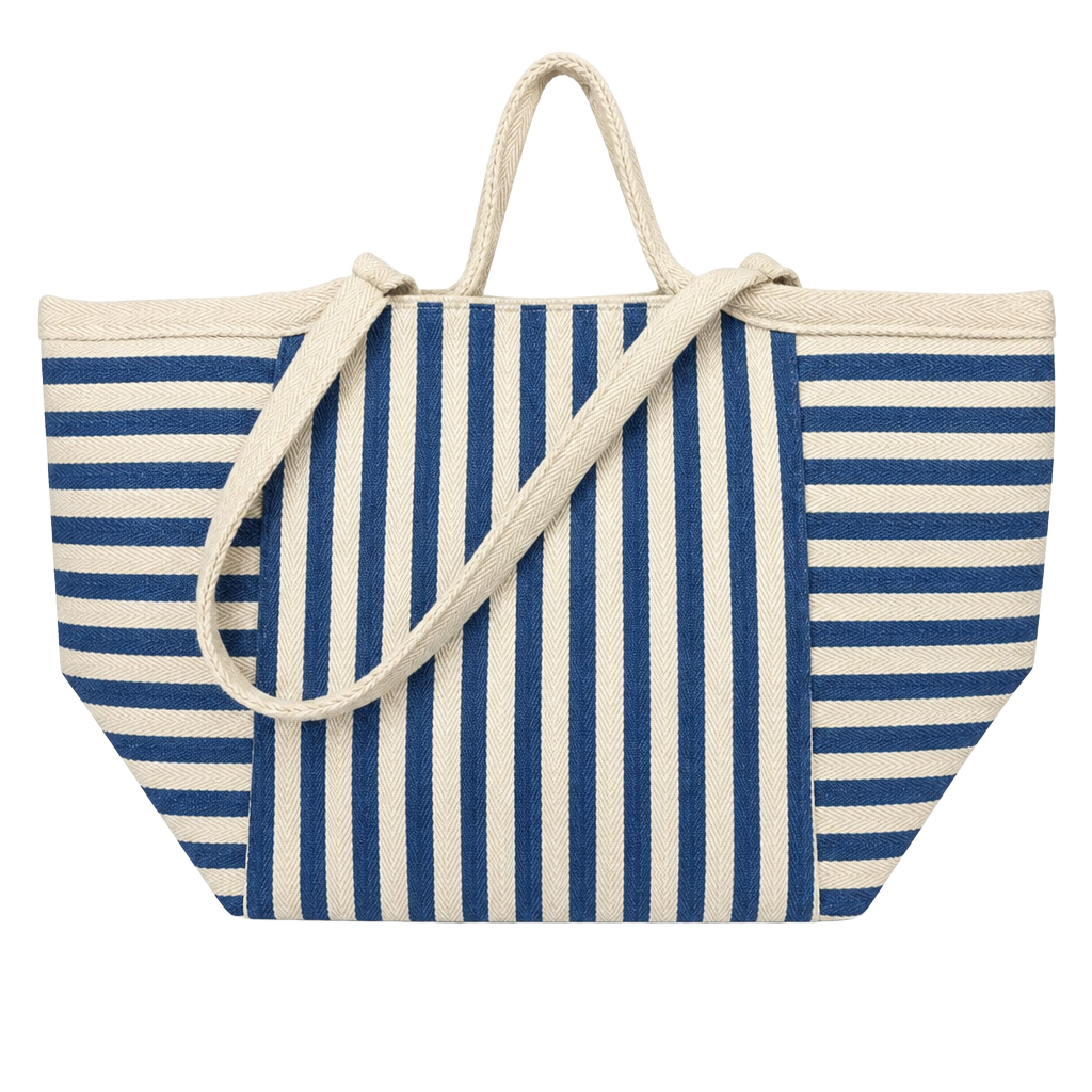 Shiraleah Chicago Blue and White Striped Canvas Beach Tote Bag 1