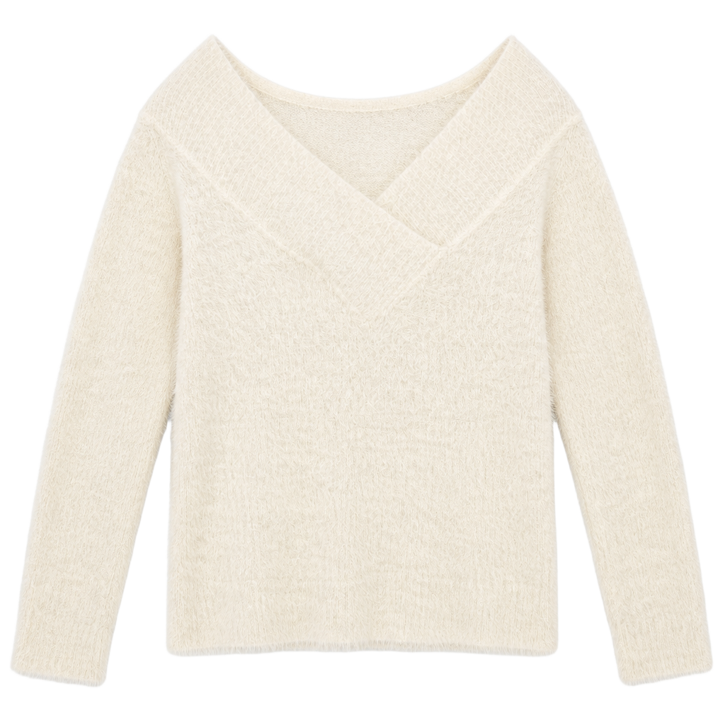 A New Day Women's Fuzzy V-Neck Sweater Cream Size XS 1
