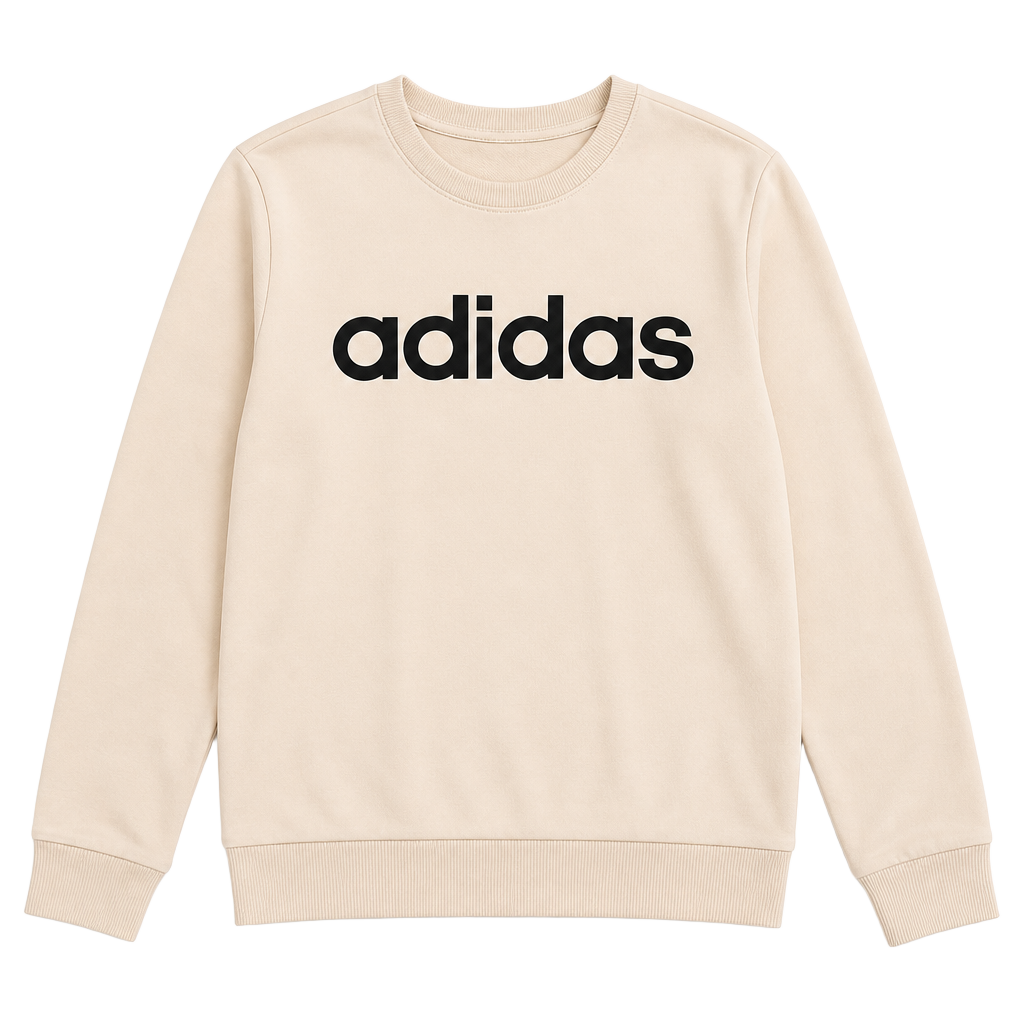 Adidas Essentials Linear Logo Crewneck Sweatshirt Beige Cream Size Large 1