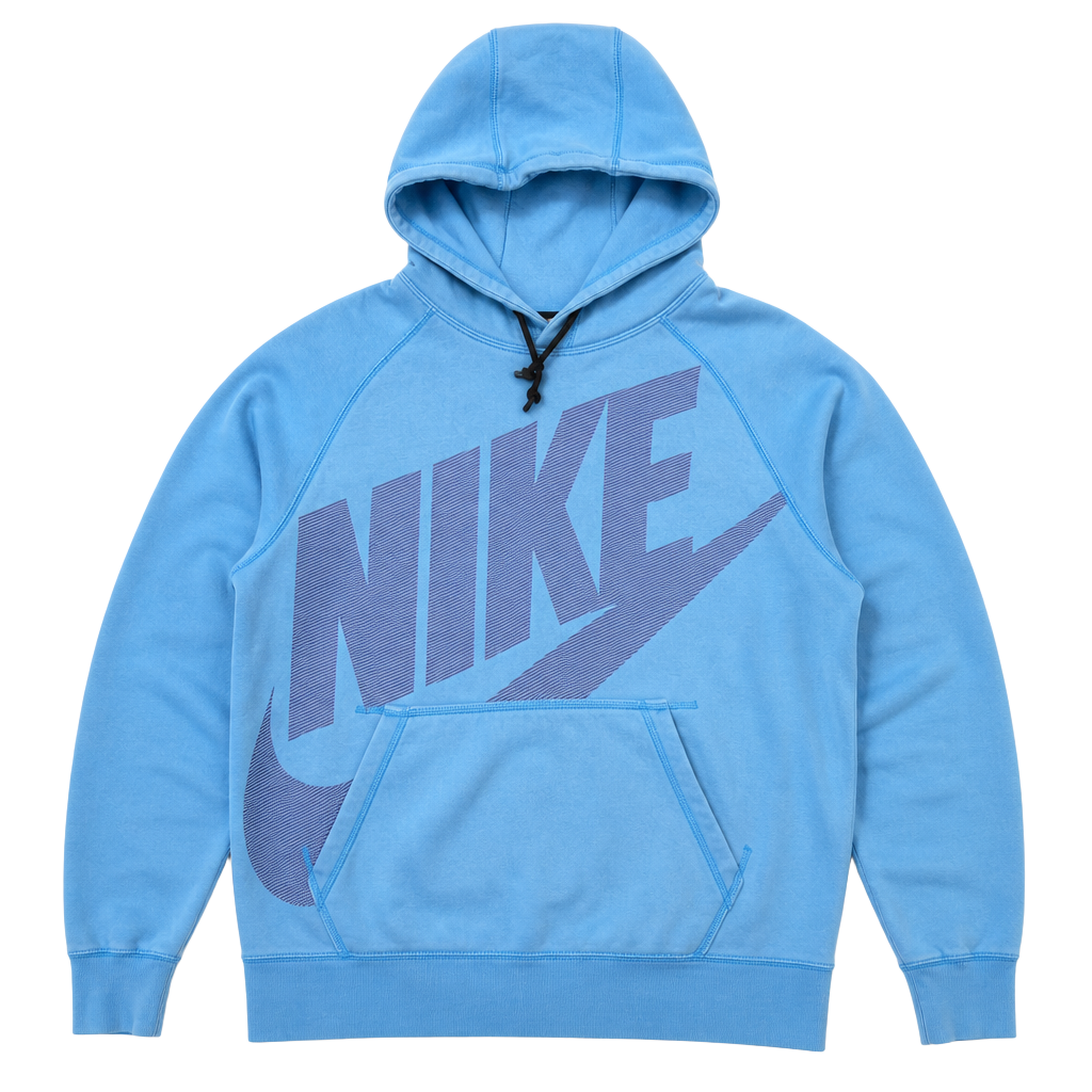 Nike Big Logo Striped Graphic Pullover Hoodie Blue Size XL 1
