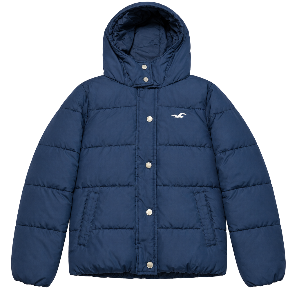 Hollister Puffer Jacket Size M Navy Blue Winter Coat 1
