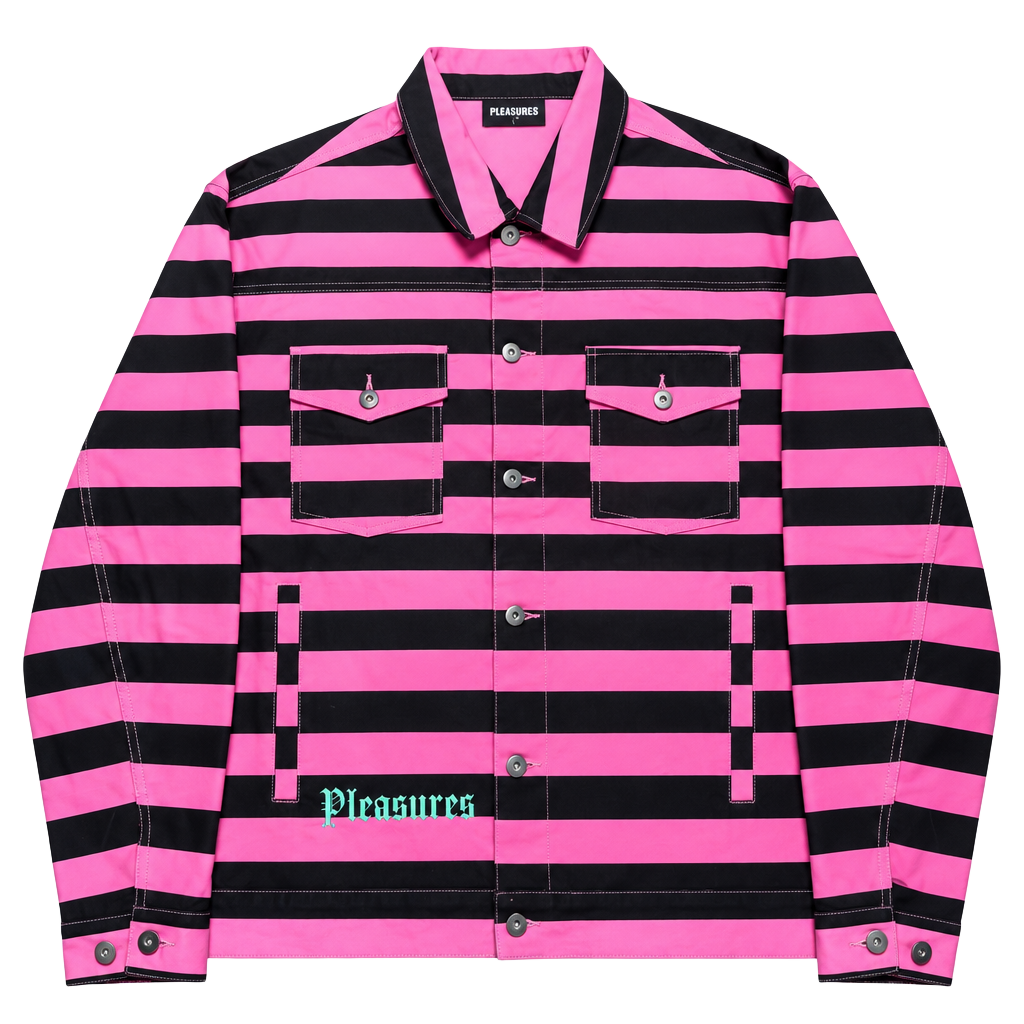 Pleasures Striped Jacket Large Pink Black Button Up 1