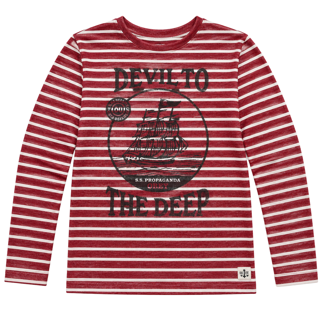 Obey Devil To The Deep Striped Shirt Size S Red White Long Sleeve 1