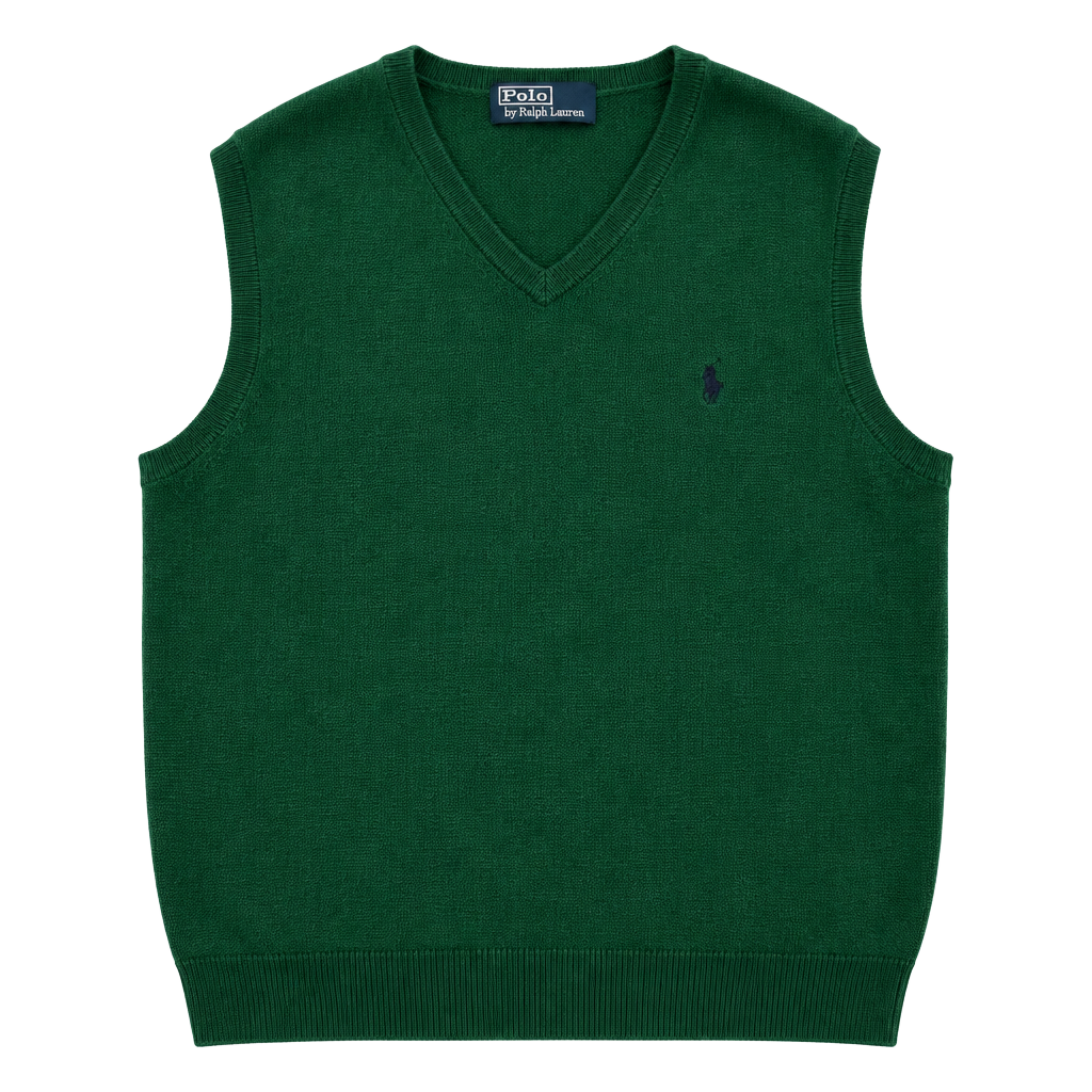 Polo Ralph Lauren V-Neck Sweater Vest Size L Green Pima Cotton 1