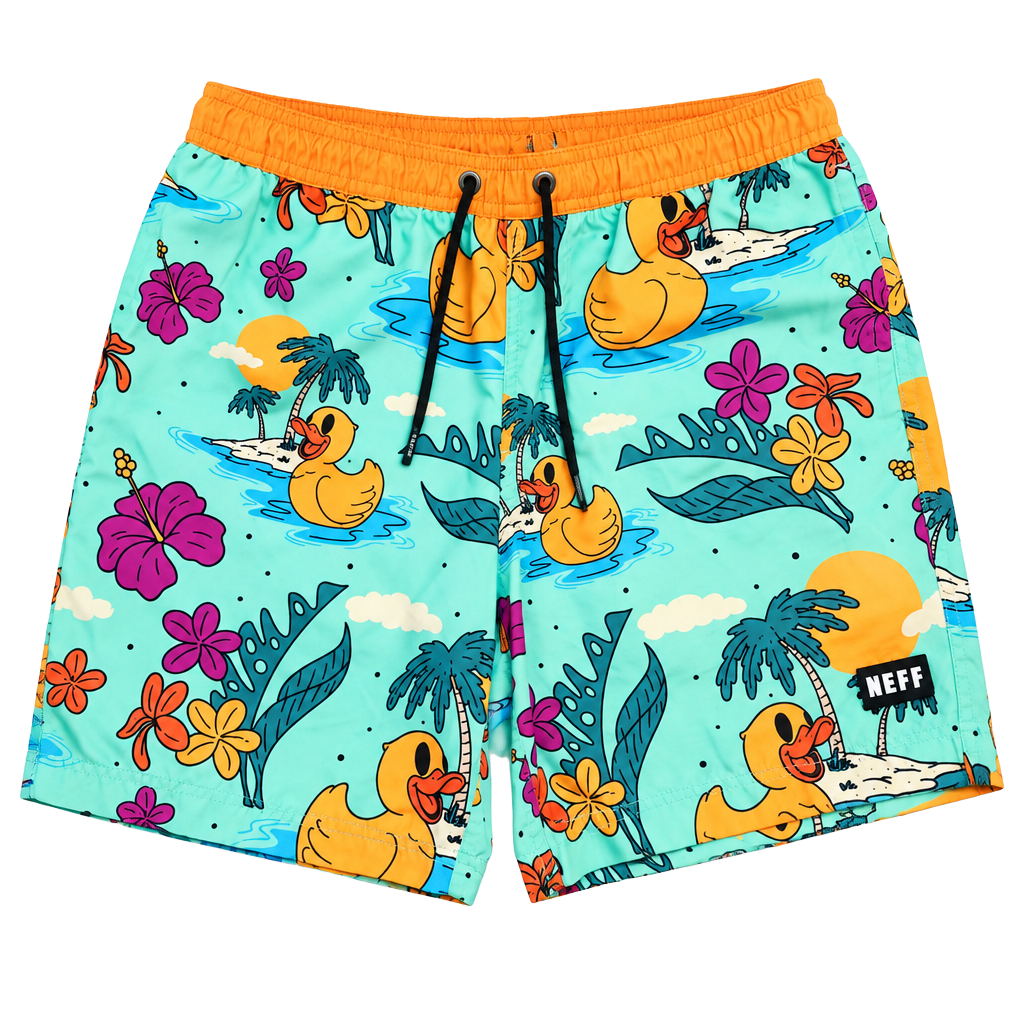 Neff Mens Rubber Duck Tropical Swim Trunks Mint Green Orange Board Shorts 1
