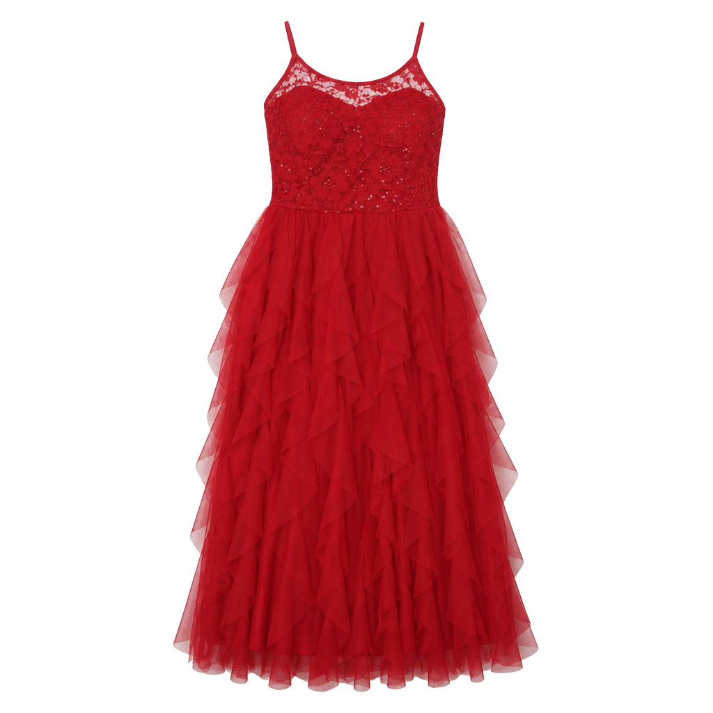 City Studios Red Lace and Tulle Ruffle Maxi Dress 1