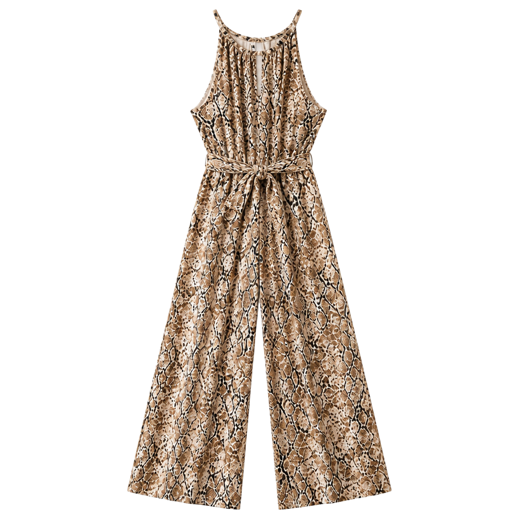 Bar III Snake Print Halter Jumpsuit Size XL Brown 1