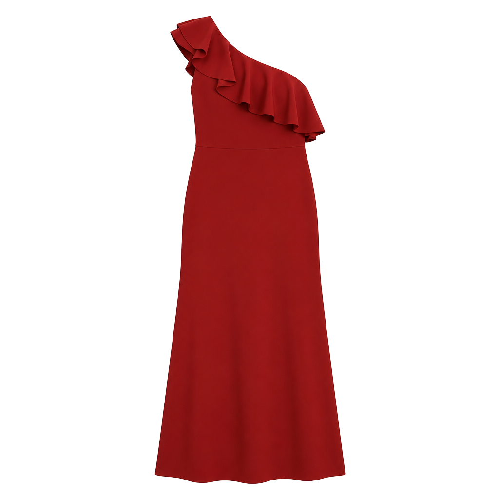 Calvin Klein Women's Red One-Shoulder Ruffle Gown Size 8 1