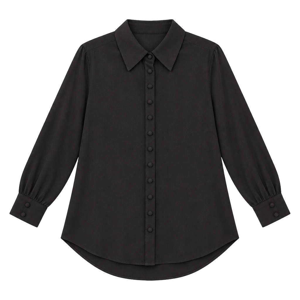 Maison d'Andie Button-Down Shirt Size L Black Satin Blouse 1