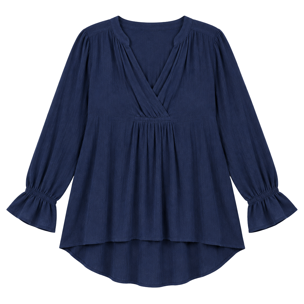 Daniel Rainn Blouse Size XL Navy Blue Long Sleeve V-Neck Crinkle Top 1