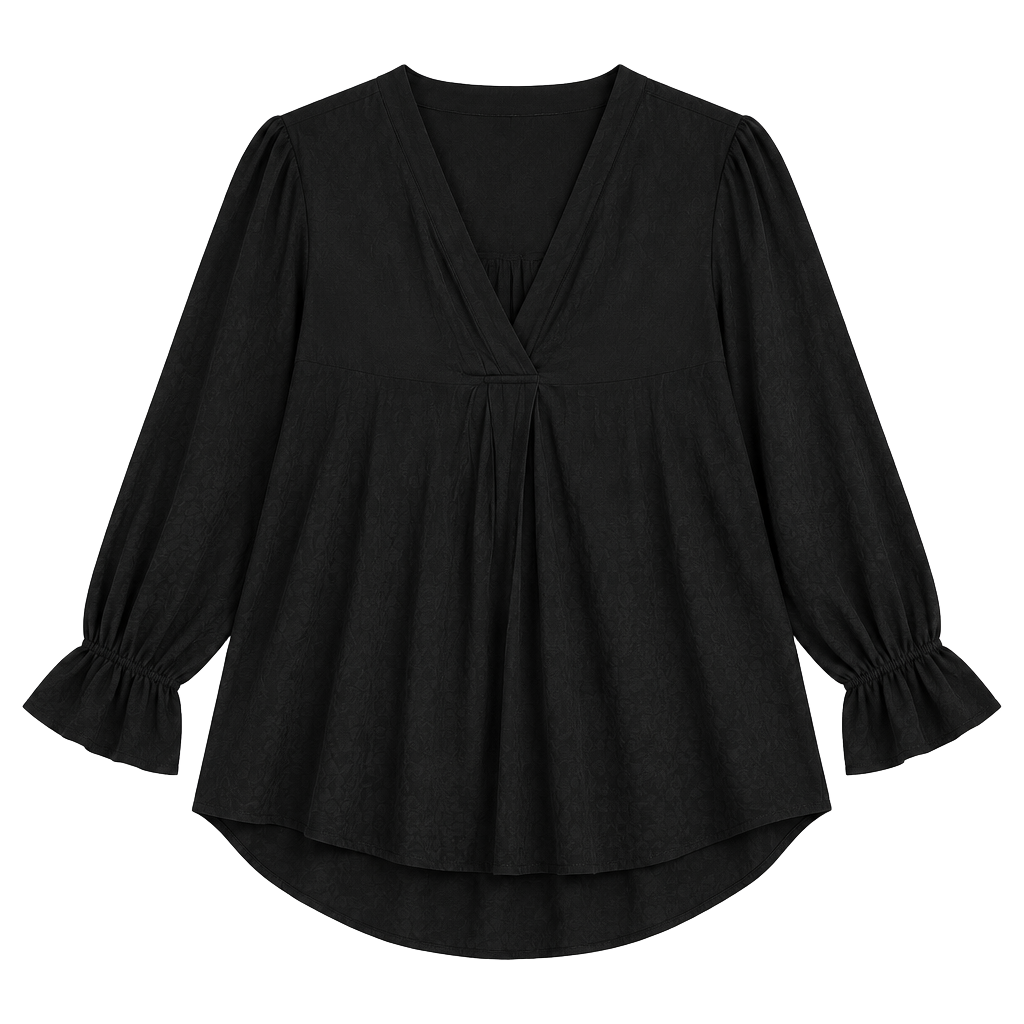 Daniel Rainn V-Neck Long Sleeve Blouse Size XL Black Ruffle Cuffs 1