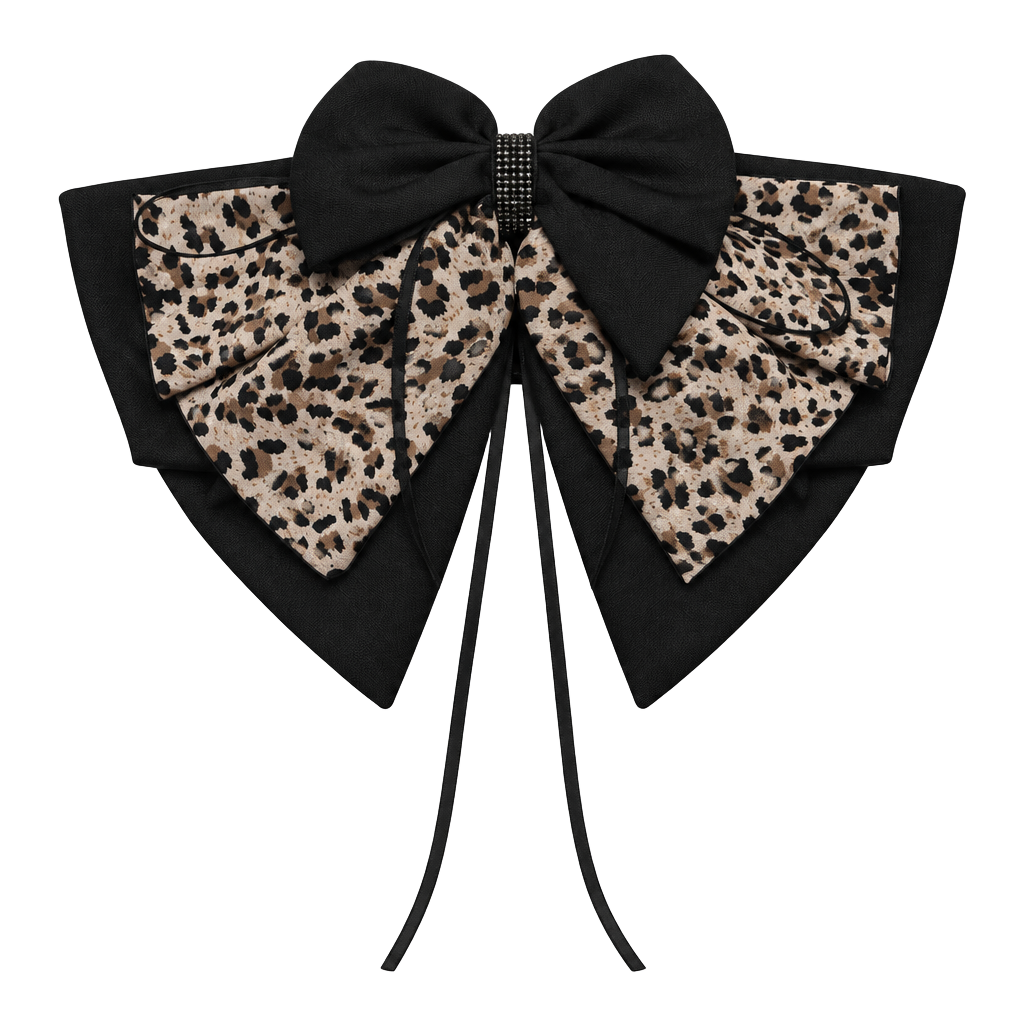Leopard Print and Black Hair Bow Clip 1