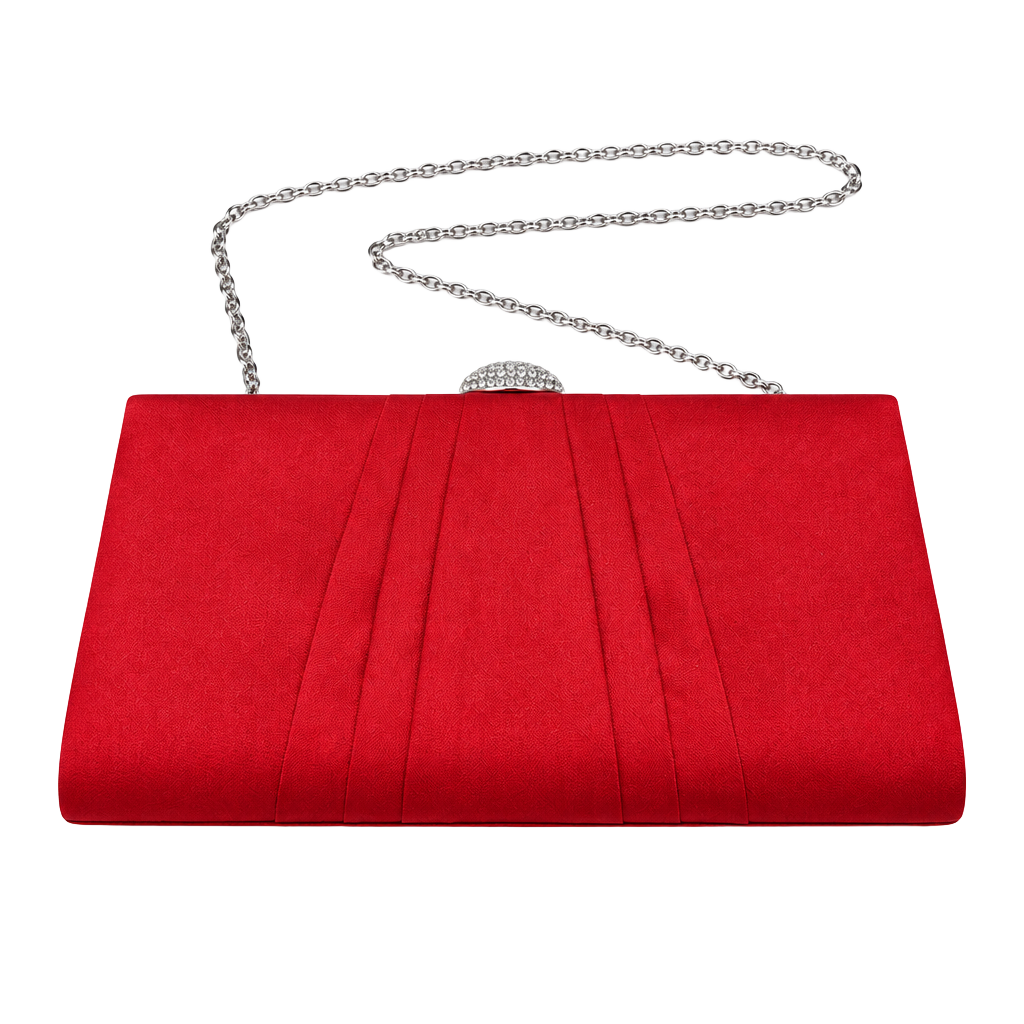 Red Satin Evening Clutch with Chain Strap 1