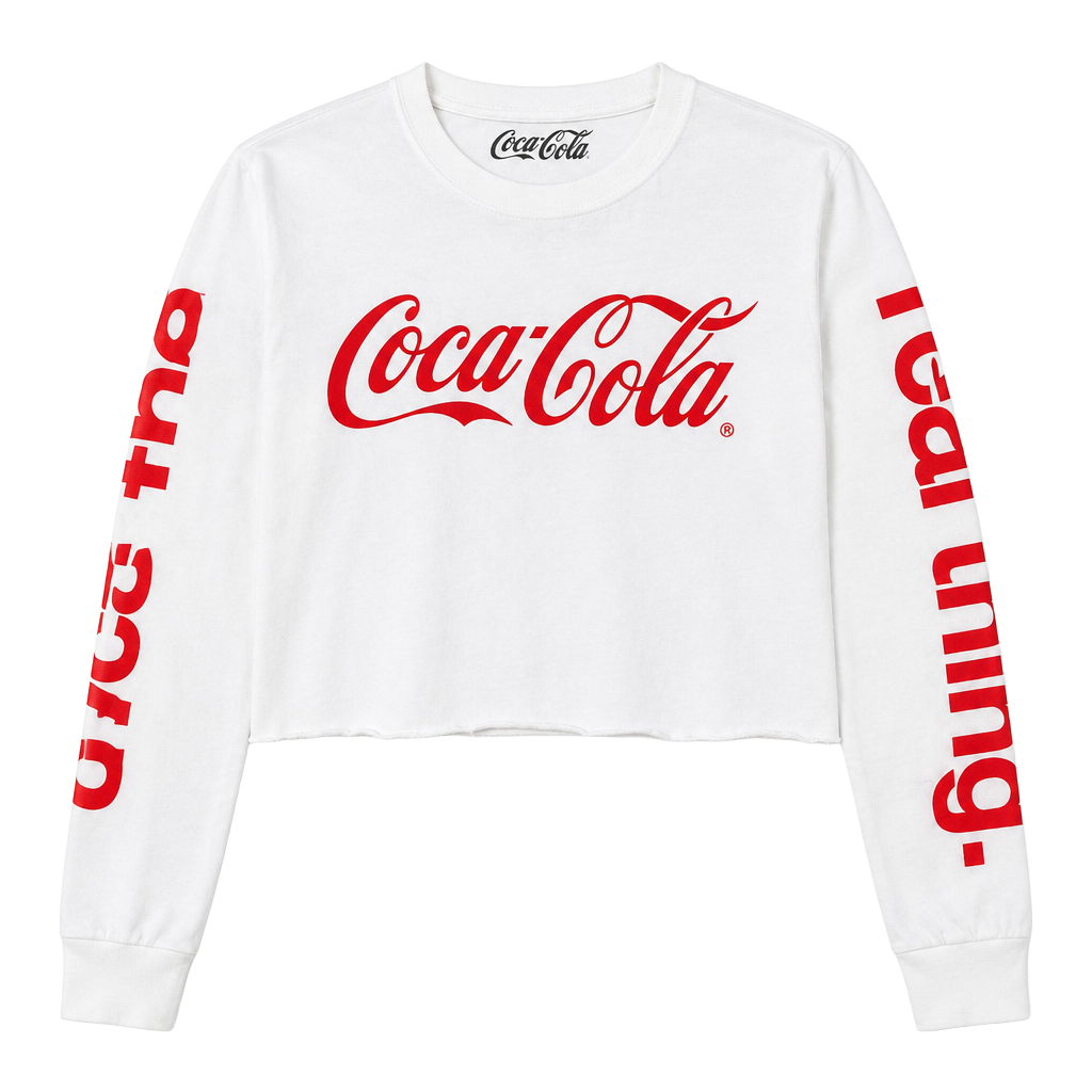 Coca-Cola Long Sleeve Crop Top Size S White Real Thing 1
