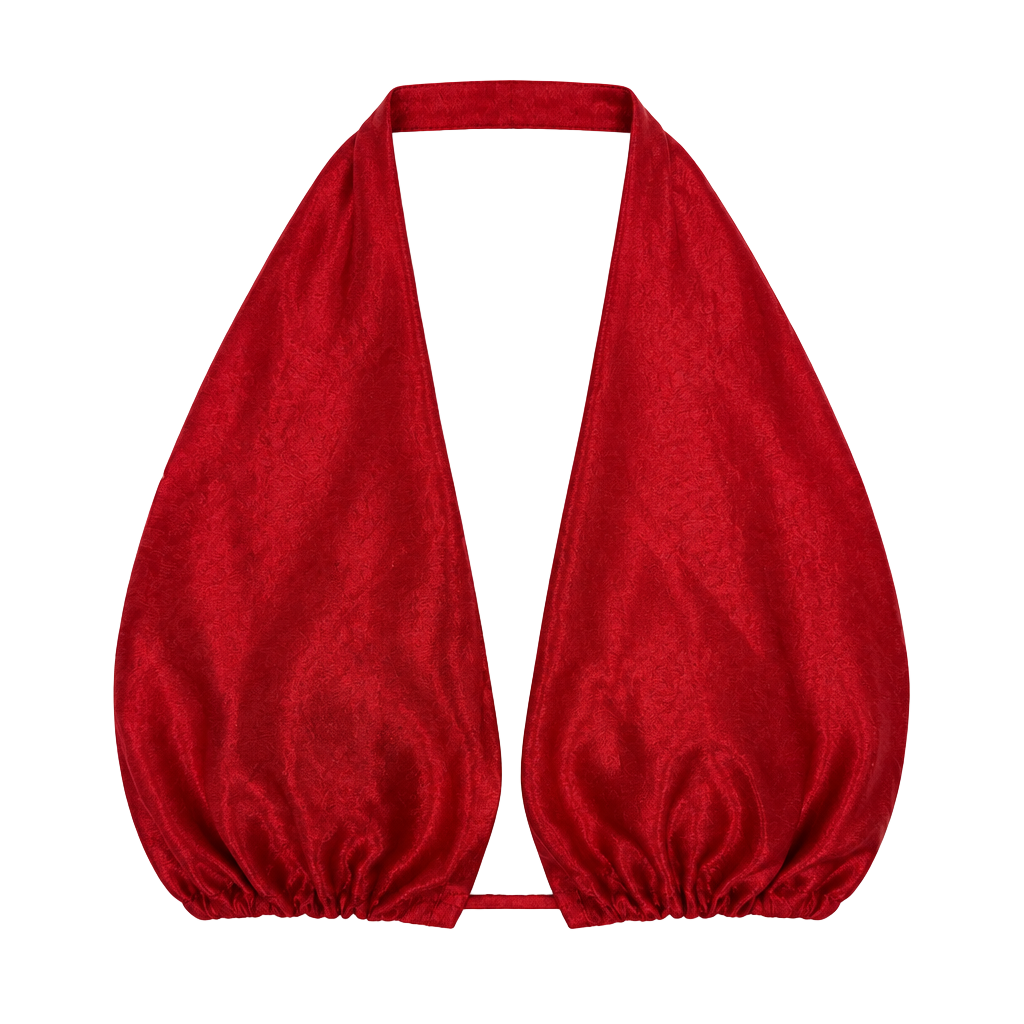 Red Satin Halter Crop Infinity Top 1