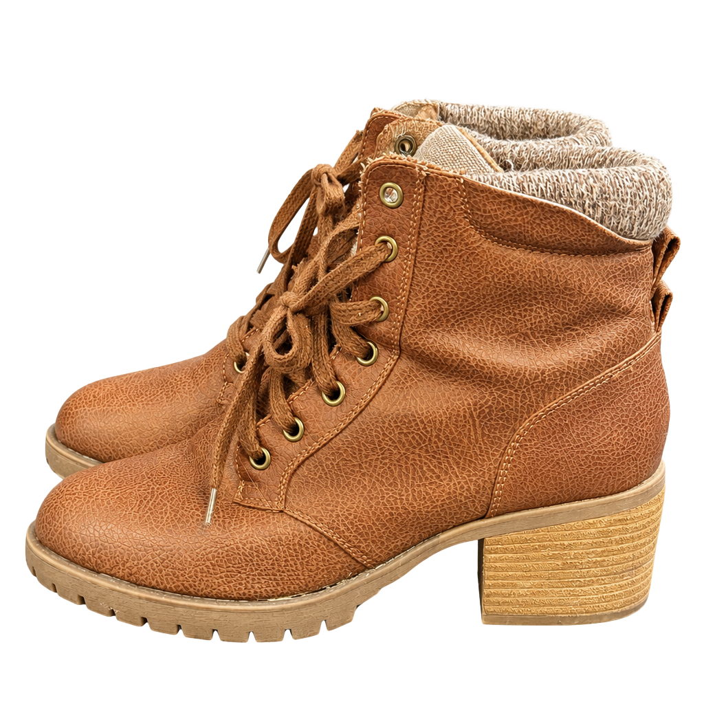 MIA Booties Size 10 Brown Faux Leather Knit Collar 1