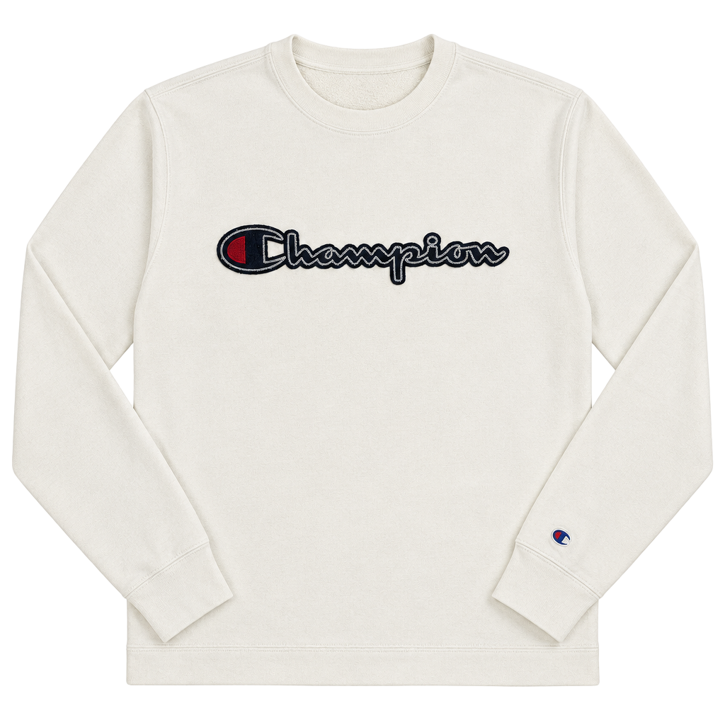Champion Crewneck Sweatshirt Size Medium White Embroidered Logo Pullover 1