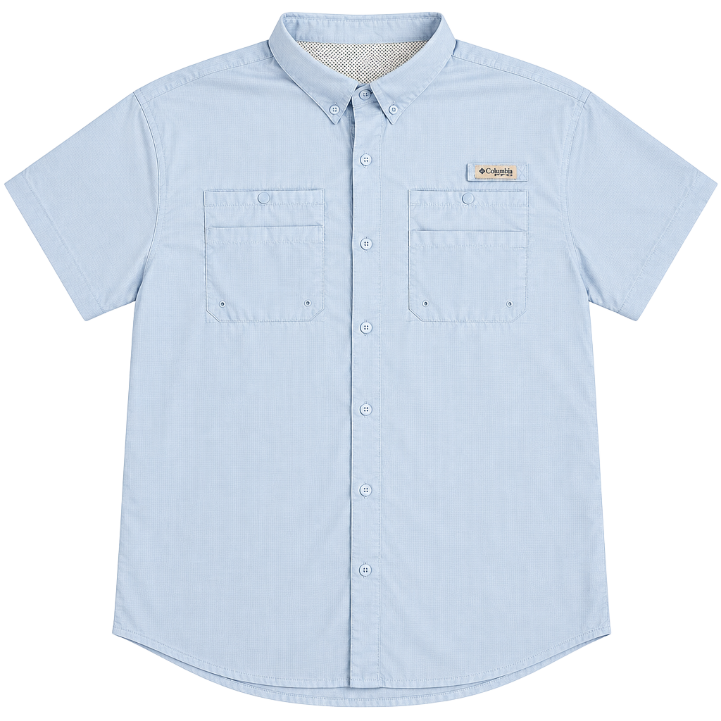Columbia PFG Bahama Short Sleeve Fishing Shirt Light Blue Used-Good 1