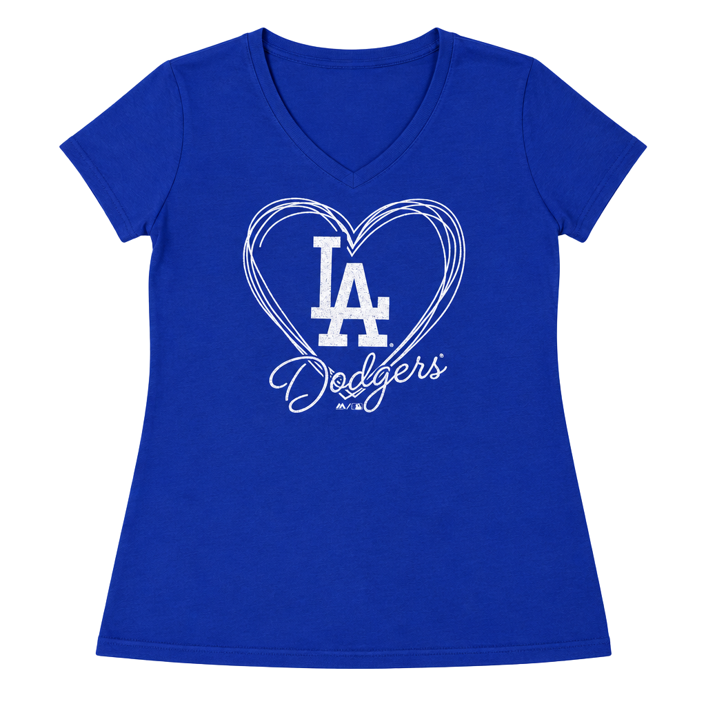 Majestic Los Angeles Dodgers V-Neck T-Shirt Size L Blue 1