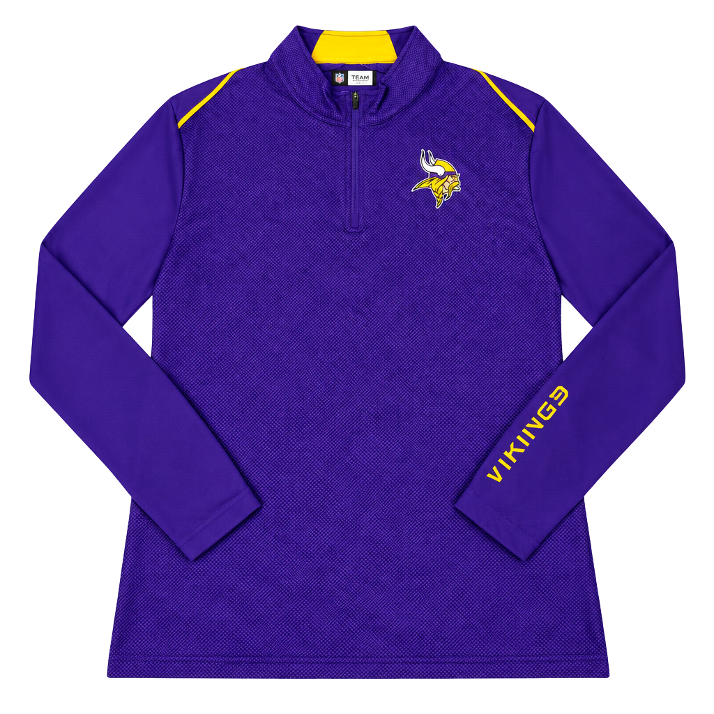 Minnesota Vikings Antigua Content Quarter-Zip Pullover Top - Purple/Gold, 1