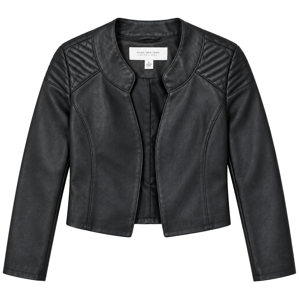 Marc New York Andrew Marc Jacket Size XL Black Faux Leather Quilted 1