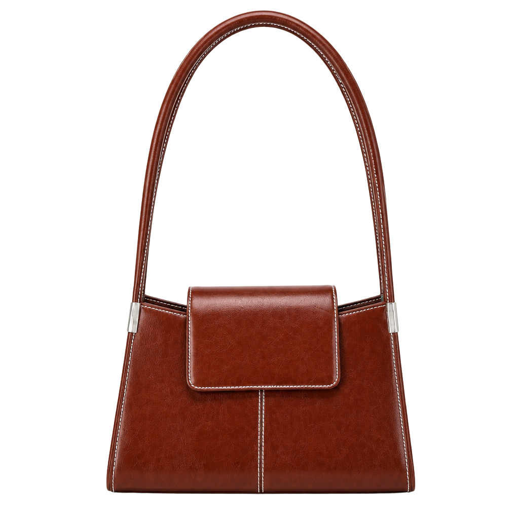Vintage Structured Brown Faux Leather Shoulder Bag 1