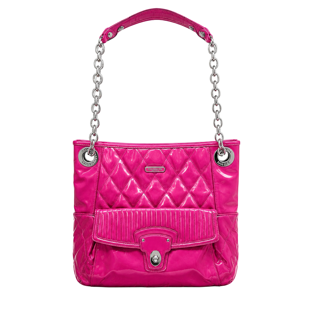 Coach Quilted Patent Leather Chain Shoulder Bag Pink 1