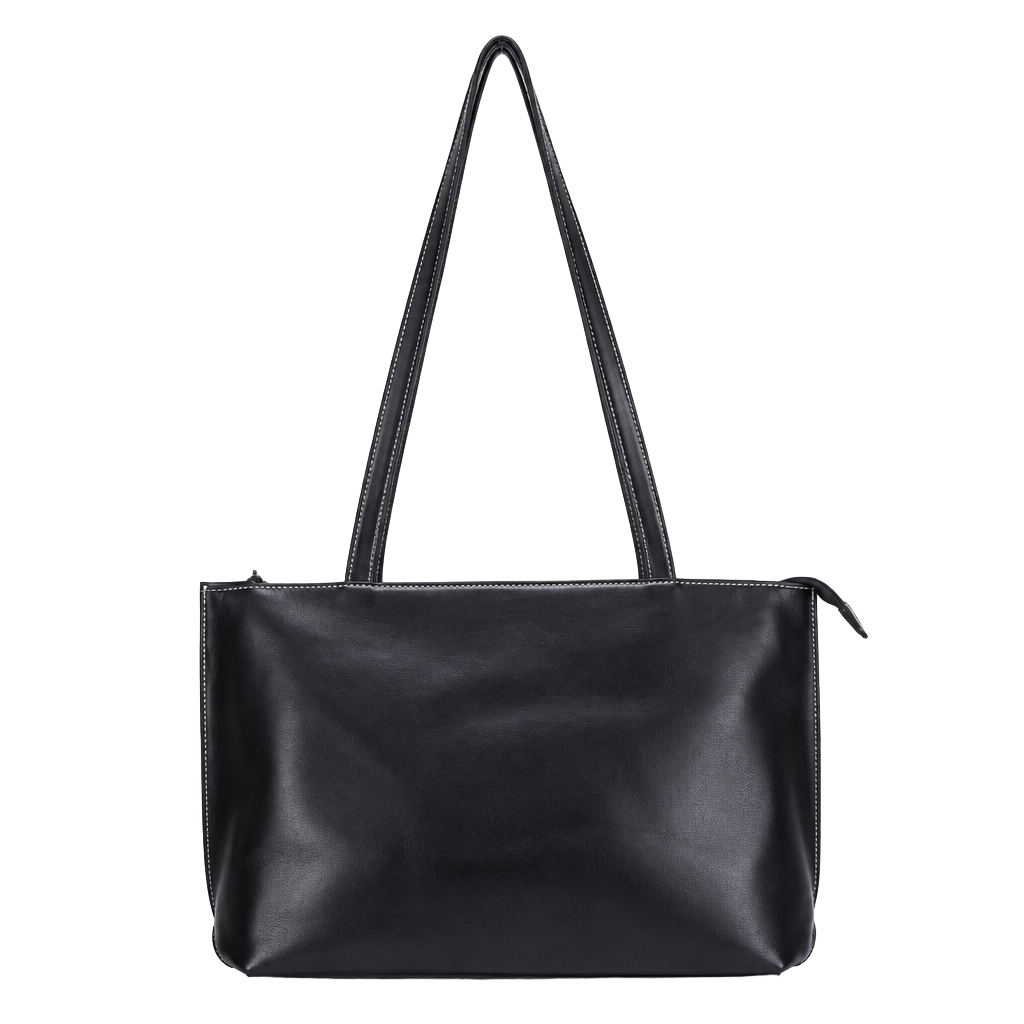 M’Rell Paris Made in France Black Smooth Soft Leather Shoulder Tote Bag 1