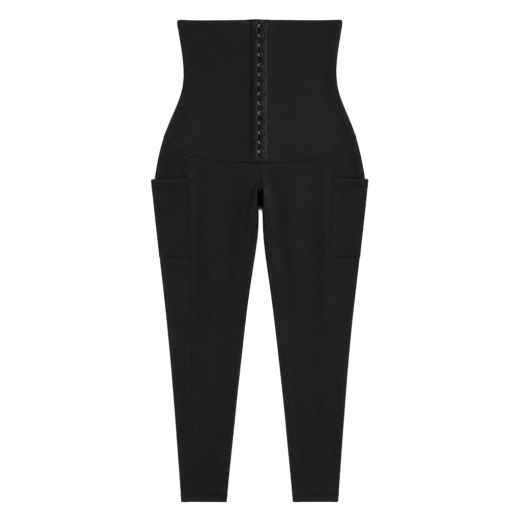 Black Shape Leggings High Waist 3 Hooks Pockets Basic Shaping 1