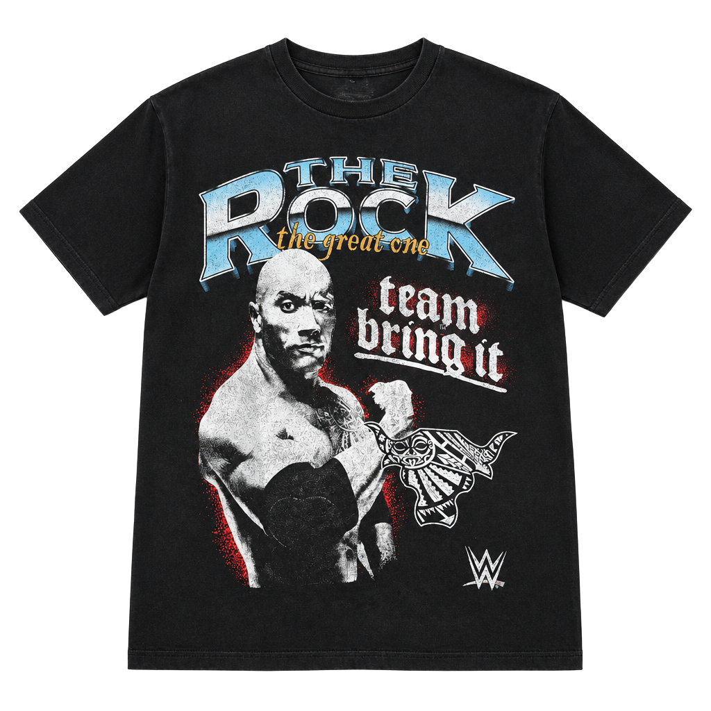 WWE The Rock The Great One Team Bring It Size M Black Graphic T-Shirt 1