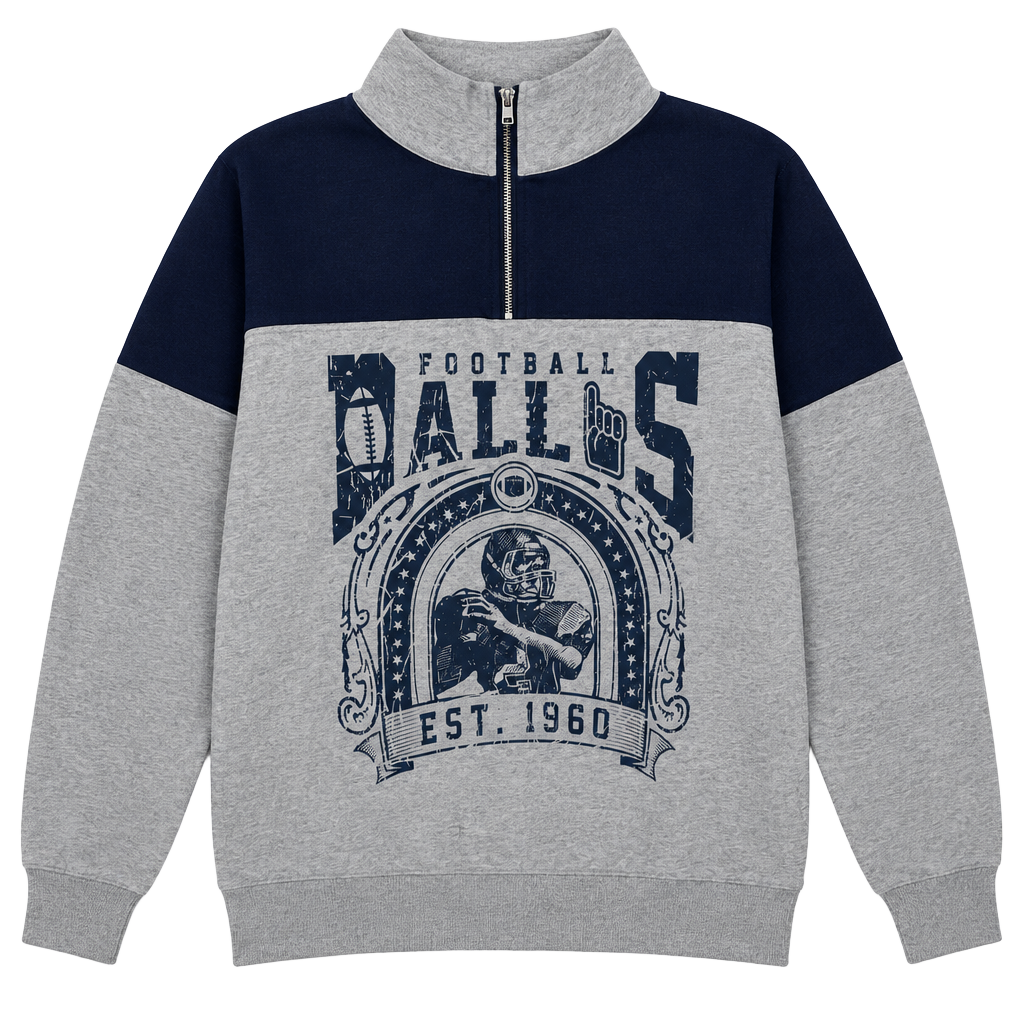 Dallas Football Quarter-Zip Pullover Sweatshirt Size XL Gray Blue Est. 1960 1