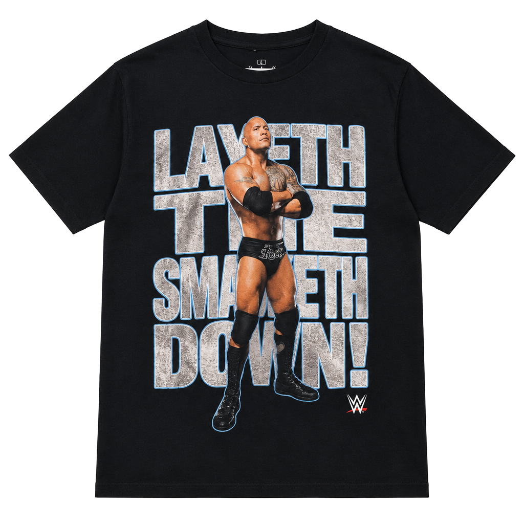 WWE The Rock Layeth The Smaketh Down T-Shirt Size L Black Graphic Tee 1