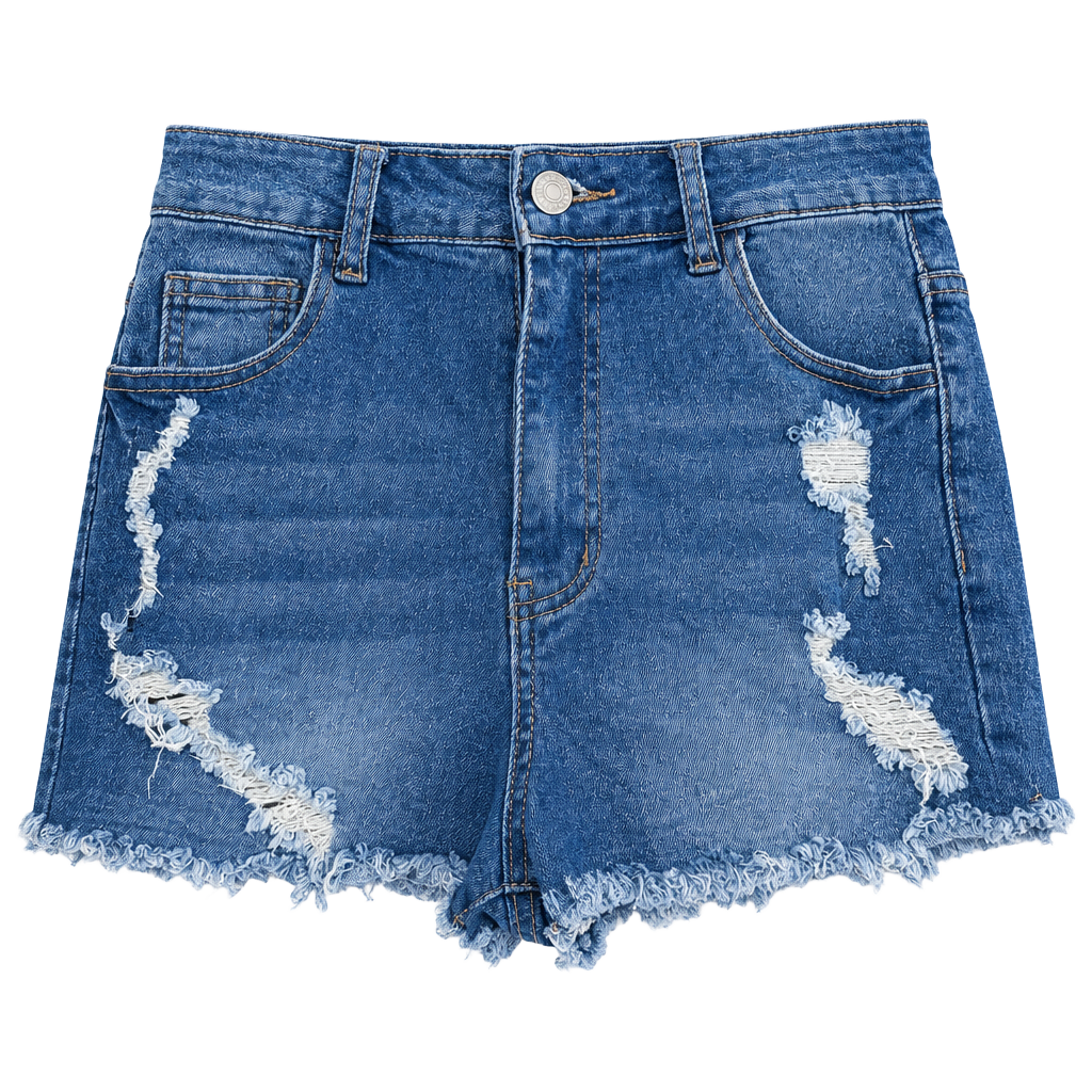 Shein Ripped Denim Shorts Size 28 Blue Distressed Raw Hem Jean 1