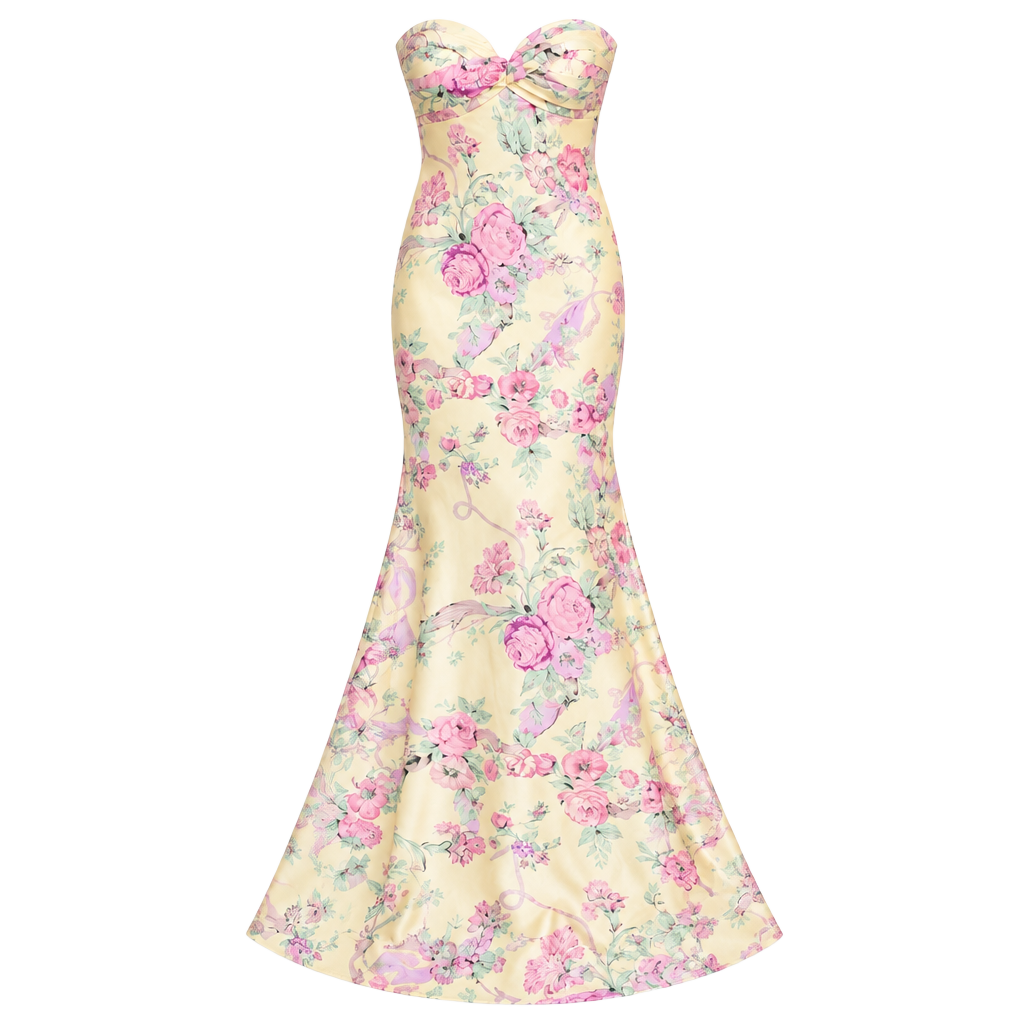 House of CB Floral Satin Strapless Maxi Dress 1