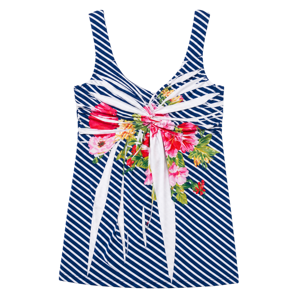 Charlotte Russe Floral & Stripe Twist-Front Tank Top - Size XS 1