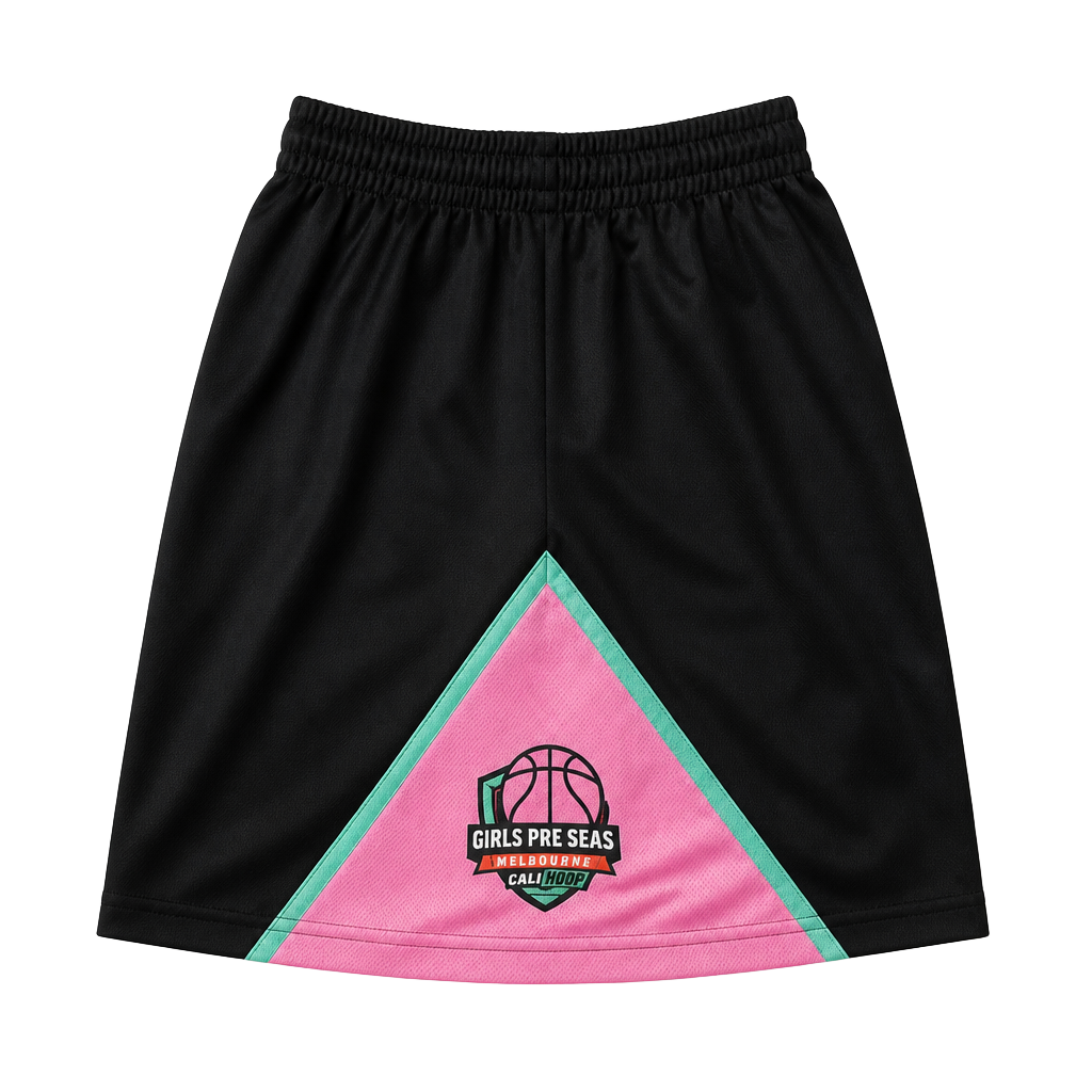 Girls Pre-Season Showcase Cali Hoop Basketball Shorts Black Pink 1