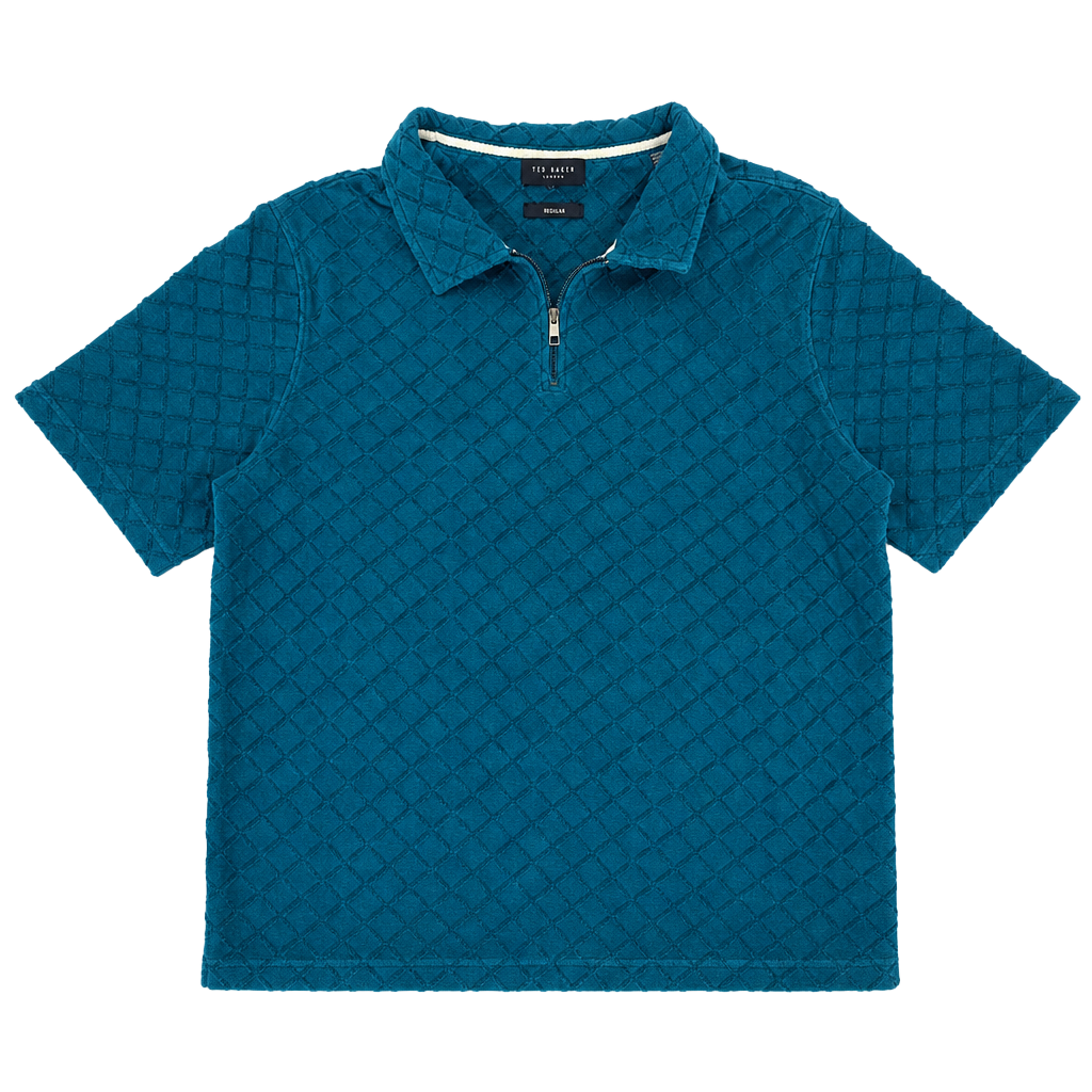 Ted Baker London Teal Textured Quarter Zip Polo Shirt Size L 1