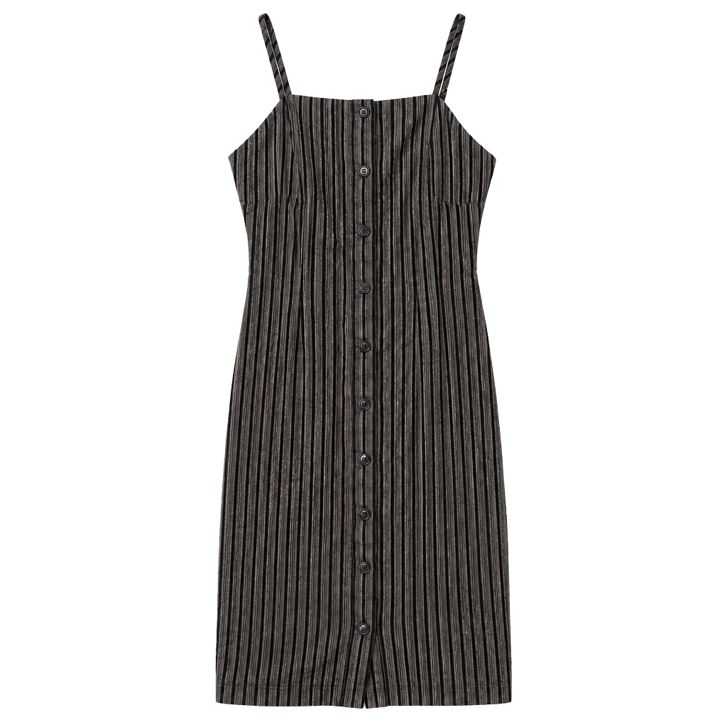 Kira XS 100% Cotton Striped Button Front Mini Dress Adjustable Straps Y2K 1