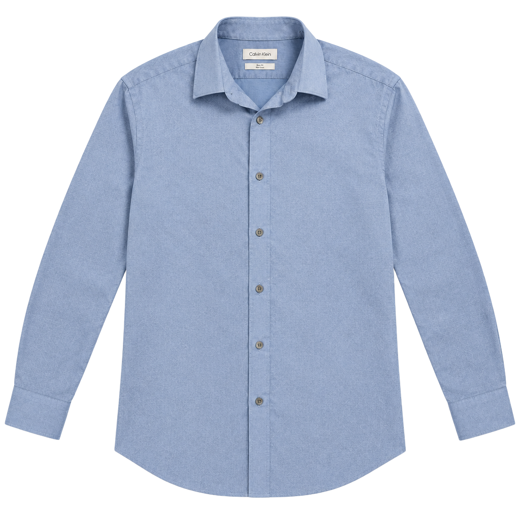 Calvin Klein Steel Slim Fit Herringbone Shirt 15 1/2 34/35 Blue Long Sleeve 1