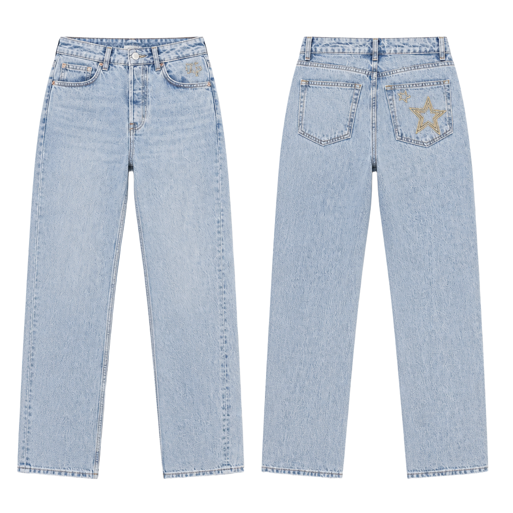 Reformation Cynthia High Rise Straight Jeans Size 27 Star Embroidered 1
