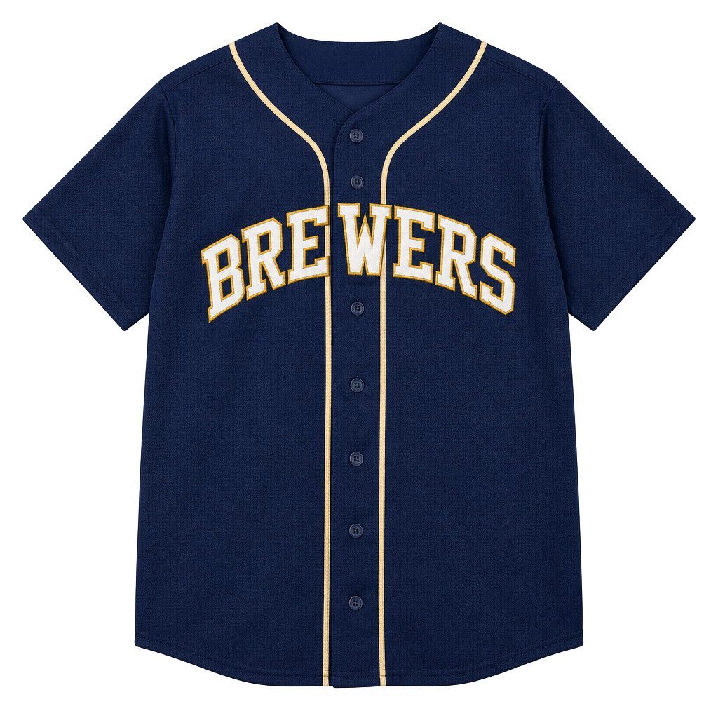 Majestic Milwaukee Brewers Jersey Size L Blue Sewn On Lettering 1