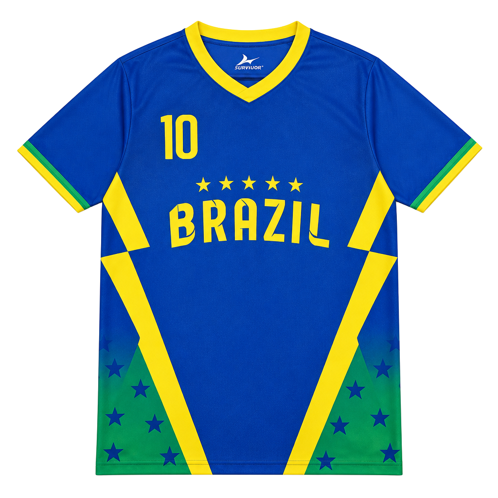SURWIDA Brazil Soccer Jersey Size XL Blue Yellow 10 Star Graphic 1