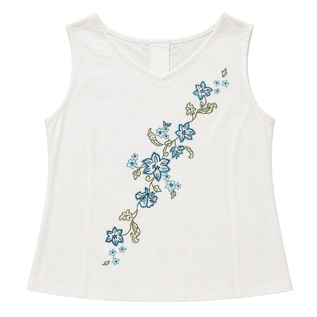 Style & Co Collection Embroidered Floral Linen Tank Top Size 6 White 1